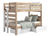 Nordic Pine twin-over-twin bunk bed showing white ladder placement at either end
