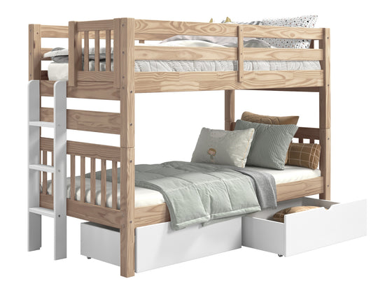Nordic Pine twin-over-twin bunk bed showing white ladder placement at either end