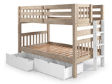 Nordic Pine twin-over-twin bunk bed showing front and back white ladder placement options