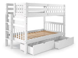 Twin over Twin Bunk Bed White with End Ladder and Drawers