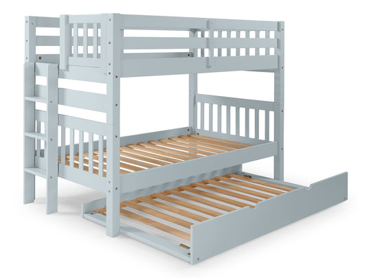 Breezy Blue twin-over-twin bunk bed with twin trundle showing the three-step end ladder