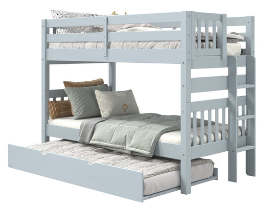 Breezy Blue twin-over-twin end-ladder bunk bed with twin trundle