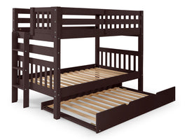 Twin over Twin Bunk Bed Dark Cherry  with End Ladder and Trundle