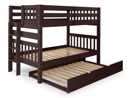Dark Cherry twin-over-twin bunk bed with twin trundle showing the three-step end ladder