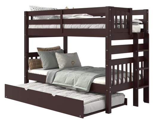 Dark Cherry twin-over-twin end-ladder bunk bed with twin trundle