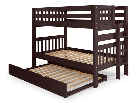 Dark Cherry twin-over-twin bunk bed showing front and back ladder placement options