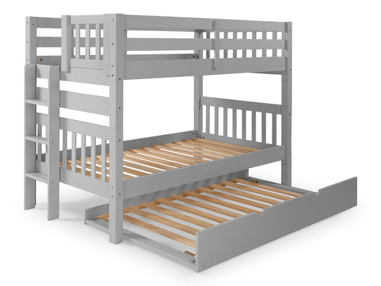 Gray twin-over-twin bunk bed with twin trundle showing the three-step end ladder