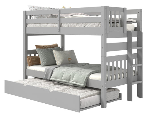 Gray twin-over-twin end-ladder bunk bed with twin trundle