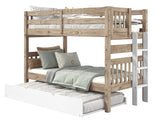 Nordic Pine twin-over-twin end-ladder bunk bed with white ladder and white twin trundle
