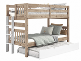 Nordic Pine twin-over-twin bunk bed showing white ladder placement at either end