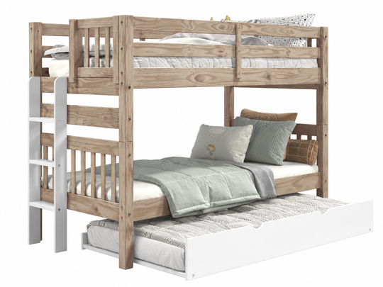 Nordic Pine twin-over-twin bunk bed showing white ladder placement at either end