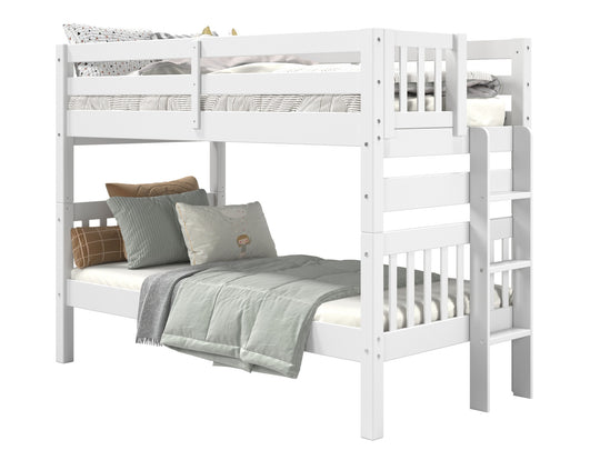 White twin-over-twin end-ladder bunk bed