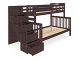 Twin over Full Bunk Bed Dark Cherry with 4 Step Stairway