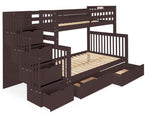 Twin over Full Bunk Bed Dark Cherry with 4 Step Stairway and 2 Drawers