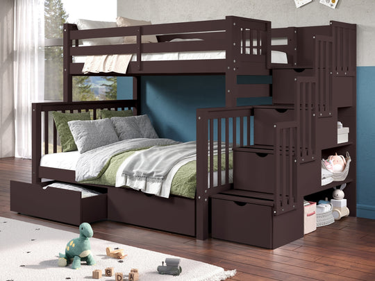 Dark Cherry BK961 bunk bed can be separated into one twin bed and one full bed