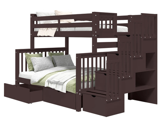 Dark Cherry twin-over-full bunk bed showing stairway placement on the left or right