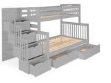 Twin over Full Bunk Bed Gray with 4 Step Stairway and 2 Drawers