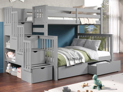 This Twin over Full Stairway Bunk Bed in Gray with 2 Under Bed Drawers will look great in your child's bedroom