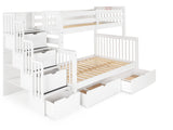 Twin over Full Bunk Bed White with 4 Step Stairway and 2 Drawers