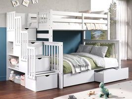 This Twin over Full Stairway Bunk Bed in White with 2 Under Bed Drawers will look great in your child's bedroom
