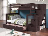 This Twin over Full Stairway Bunk Bed in Dark Cherry with a Full Trundle will look great in your child's bedroom