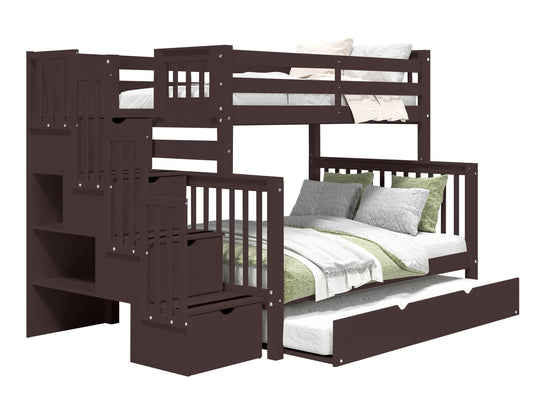 Dark Cherry twin-over-full bunk bed showing stairway placement on the left or right