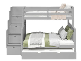 Bunk Beds Twin over Full Stairway + Full Trundle, Gray