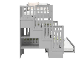 Bunk Beds Twin over Full Stairway + Full Trundle, Gray