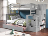 This Twin over Full Stairway Bunk Bed in Gray with a Full Trundle will look great in your child's bedroom