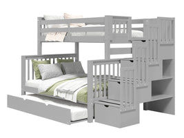 Bunk Beds Twin over Full Stairway + Full Trundle, Gray