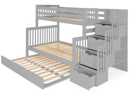 Bunk Beds Twin over Full Stairway + Full Trundle, Gray