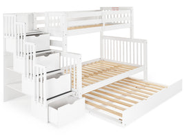Bunk Beds Twin over Full Stairway + Full Trundle, White