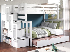 Bunk Beds Twin over Full Stairway + Full Trundle, White