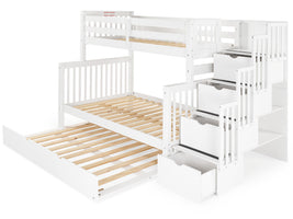 Bunk Beds Twin over Full Stairway + Full Trundle, White