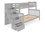 Twin over Full Bunk Bed Gray with 4 Step Stairway
