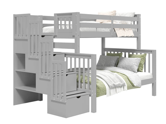 Gray twin-over-full stairway bunk bed