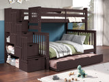 This Twin over Full Stairway Bunk Bed in Dark Cherry with a Twin Trundle will look great in your child's bedroom