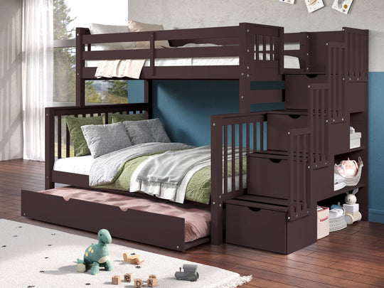 Dark Cherry BK961 bunk bed can be separated into one twin bed and one full bed