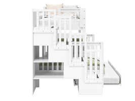 Bunk Beds Twin over Full Stairway + Twin Trundle, White