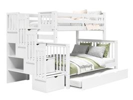 Bunk Beds Twin over Full Stairway + Twin Trundle, White