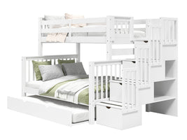 Bunk Beds Twin over Full Stairway + Twin Trundle, White