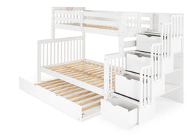 Bunk Beds Twin over Full Stairway + Twin Trundle, White