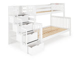 Twin over Full Bunk Bed White with 4 Step Stairway