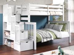 This Twin over Full Stairway Bunk Bed in White will look great in your child's bedroom