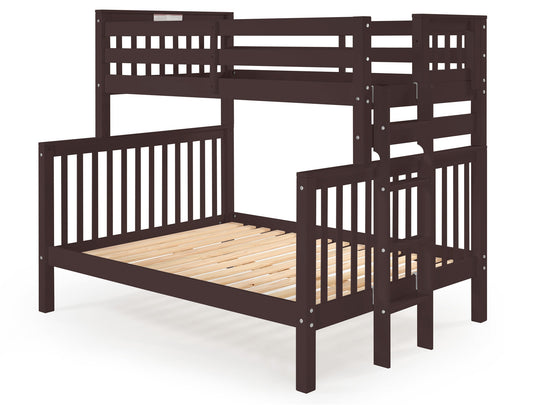 Dark Cherry twin-over-full bunk bed showing the four-step end ladder