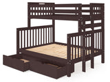 Twin over Full Bunk Bed Dark Cherry with 4 Step Ladder and 2 Drawers