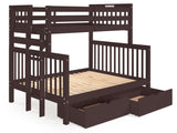Twin over Full Bunk Bed Dark Cherry with End Ladder and Drawers