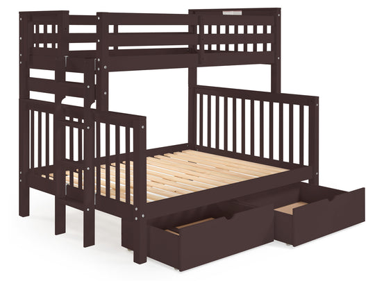 Dark Cherry twin-over-full bunk bed showing front and back ladder placement options