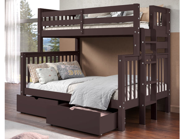 Bunk Beds Twin over Full + 2 Drawers, Dark Cherry