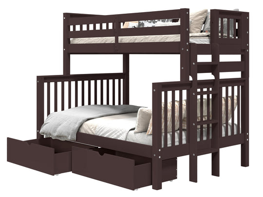 Dark Cherry twin-over-full end-ladder bunk bed with two under-bed storage drawers